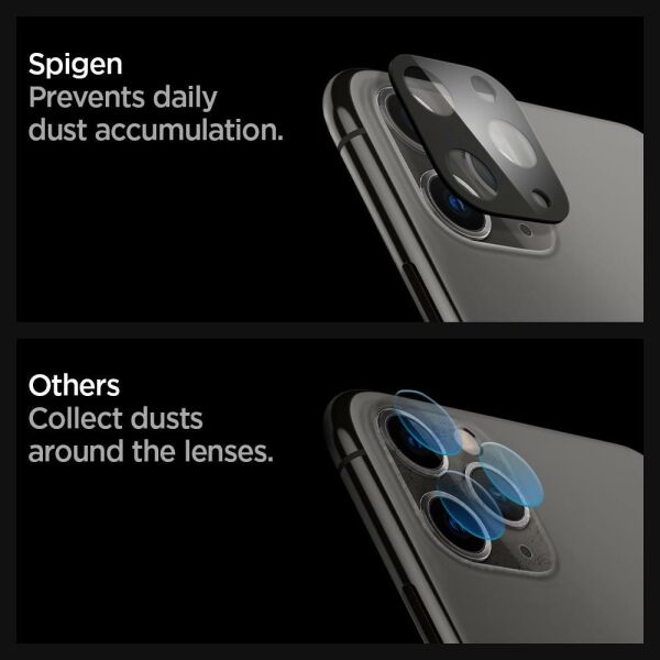 Spigen iPhone 11 Pro Max / 11 Pro ile Uyumlu Kamera Lens Cam Ekran Koruyucu Full Cover (2 Adet) Midnight Green