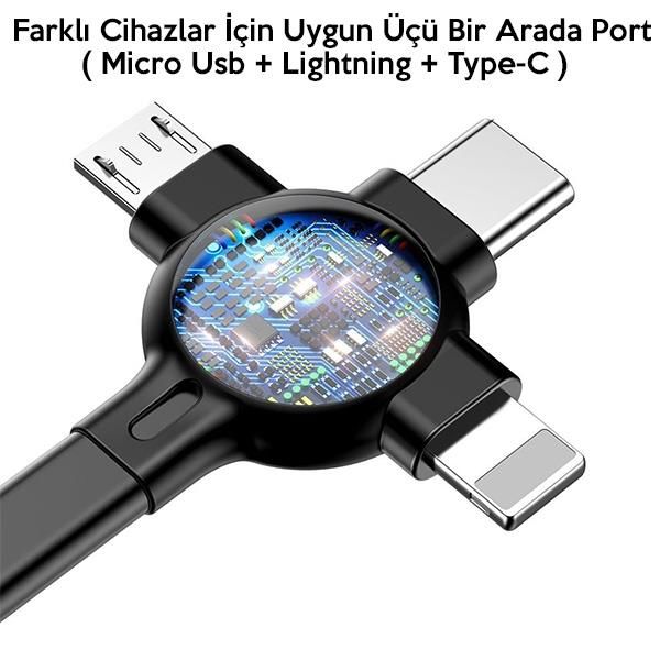 Baseus Little Octopus 3in1 İPhone,Type C,Micro Şarj& Veri Kablosu-Siyah