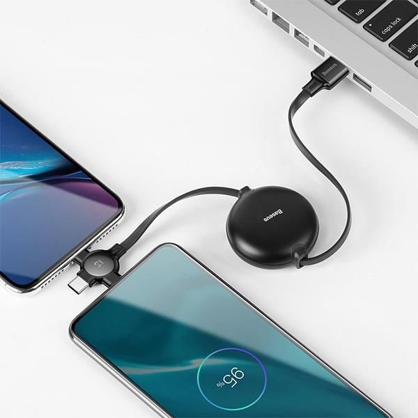 Baseus Little Octopus 3in1 İPhone,Type C,Micro Şarj& Veri Kablosu-Siyah