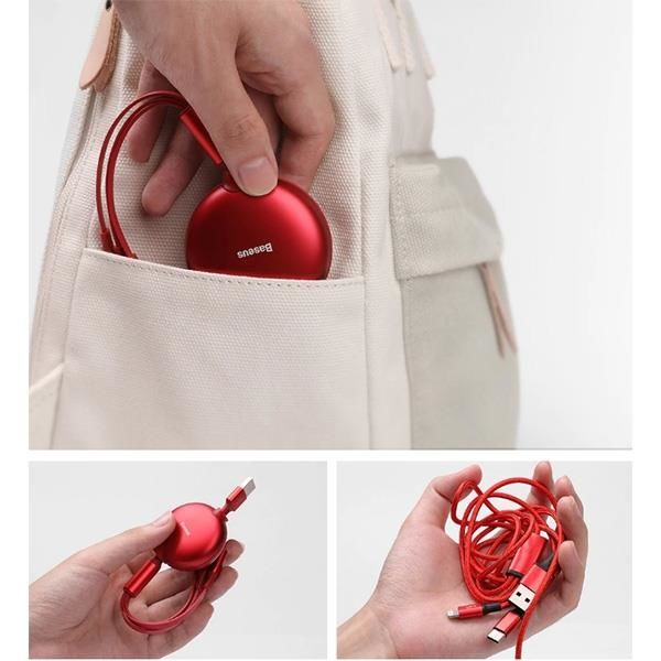 Baseus Little Octopus 3in1 Type-C+İPhone+Micro Usb Şarj Kablo 1.2M-Kırmızı