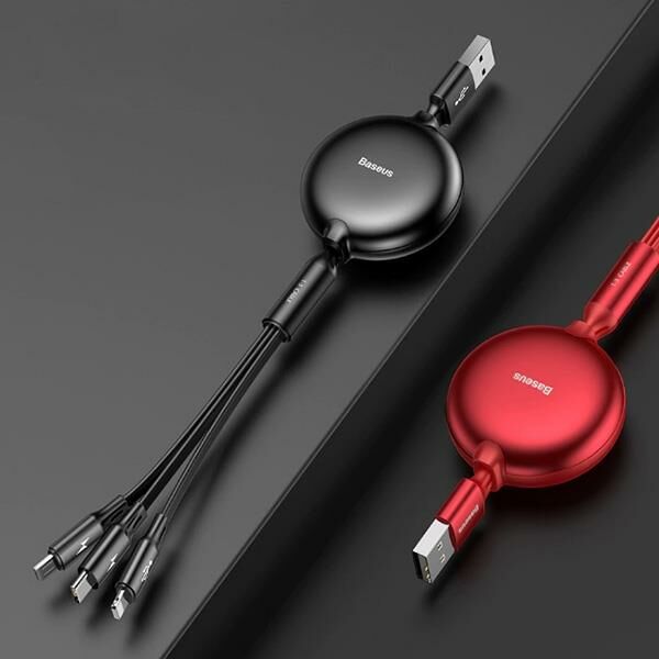 Baseus Little Octopus 3in1 Type-C+İPhone+Micro Usb Şarj Kablo 1.2M-Siyah