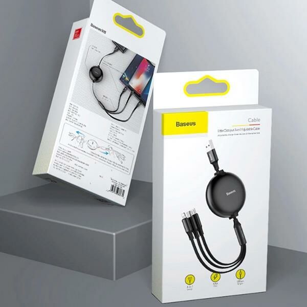 Baseus Little Octopus 3in1 Type-C+İPhone+Micro Usb Şarj Kablo 1.2M-Siyah