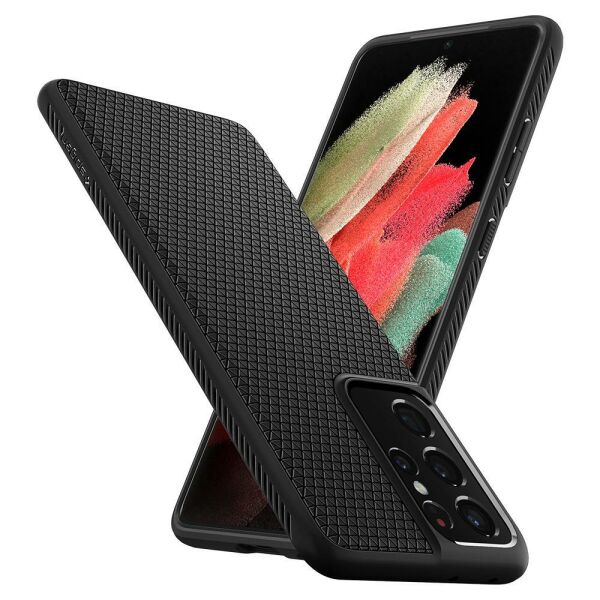 Spigen Galaxy S21 Ultra ile Uyumlu Kılıf Liquid Air Matte Black