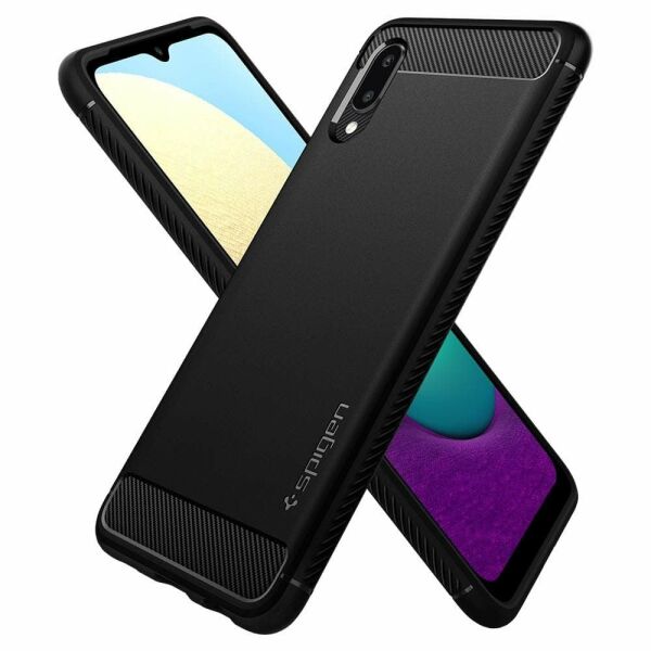 Spigen Galaxy A02 / Galaxy M02 ile Uyumlu Kılıf Rugged Armor Matte Black