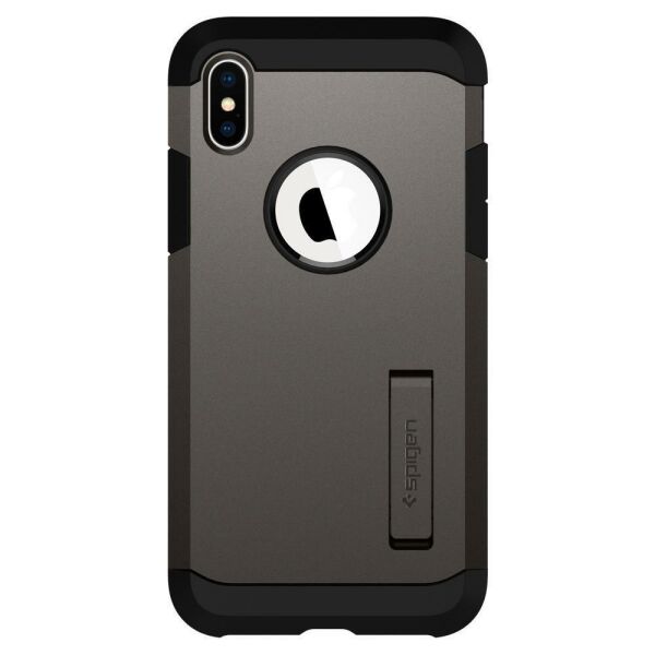 Spigen iPhone XS ile Uyumlu Kılıf Tough Armor Gunmetal (Out)