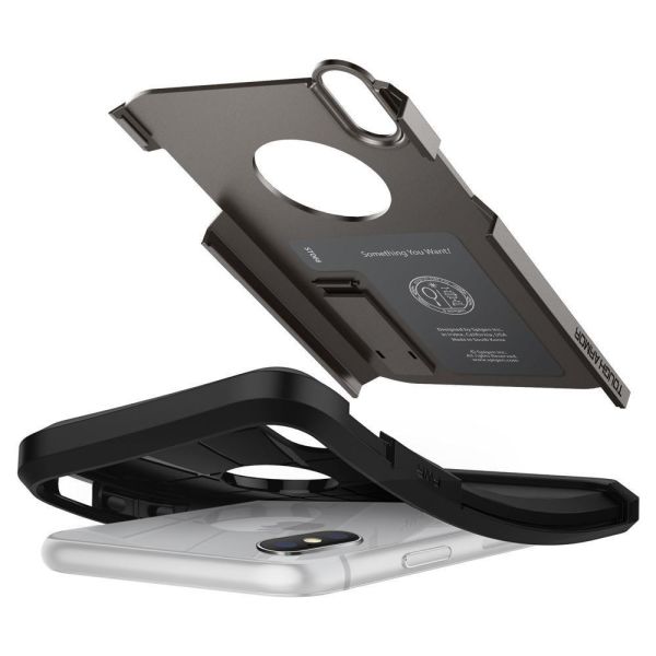 Spigen iPhone XS ile Uyumlu Kılıf Tough Armor Gunmetal (Out)