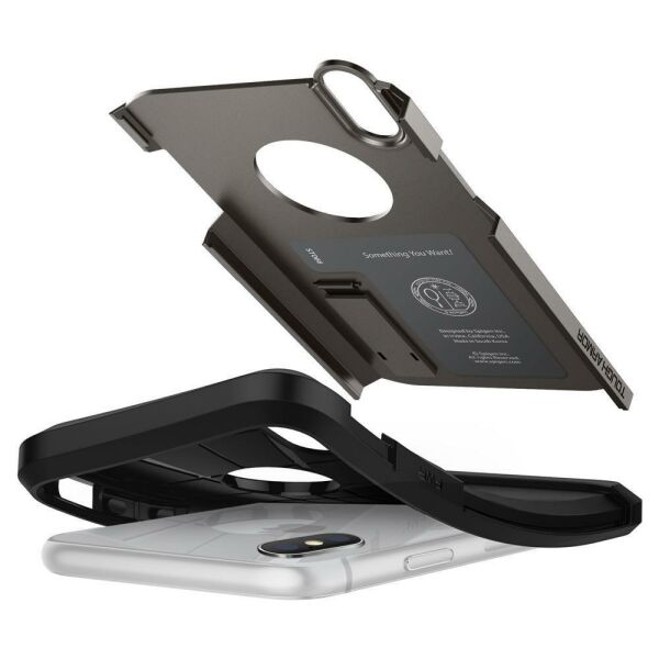 Spigen iPhone XS ile Uyumlu Kılıf Tough Armor Gunmetal (Out)