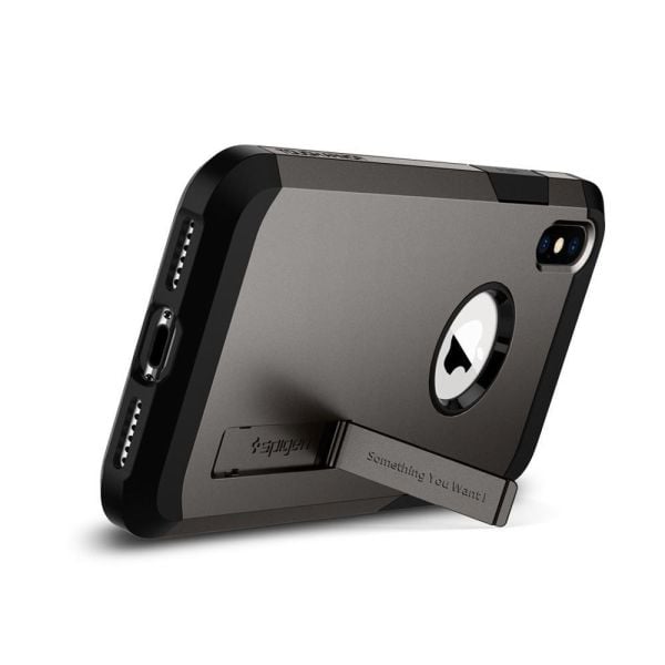 Spigen iPhone XS ile Uyumlu Kılıf Tough Armor Gunmetal (Out)