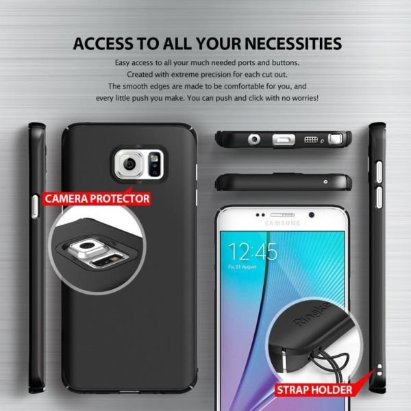 Ringke Slim Galaxy Note 5 ile Uyumlu Kılıf SF Black 4 Tarafı Saran İnce Şık Tasarım