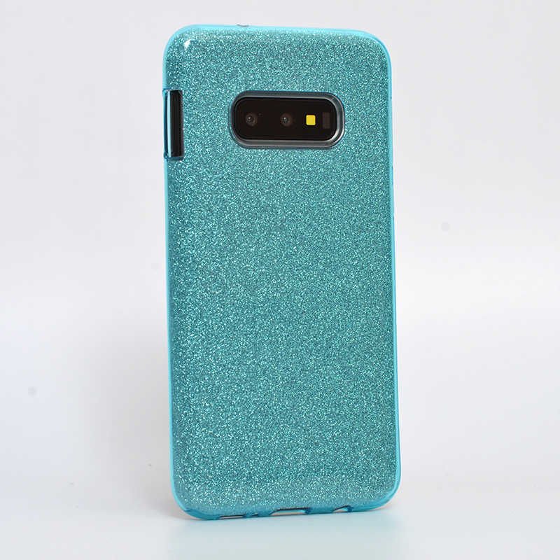 Galaxy S10e ile Uyumlu Shining Simli Silikon Kılıf Mavi