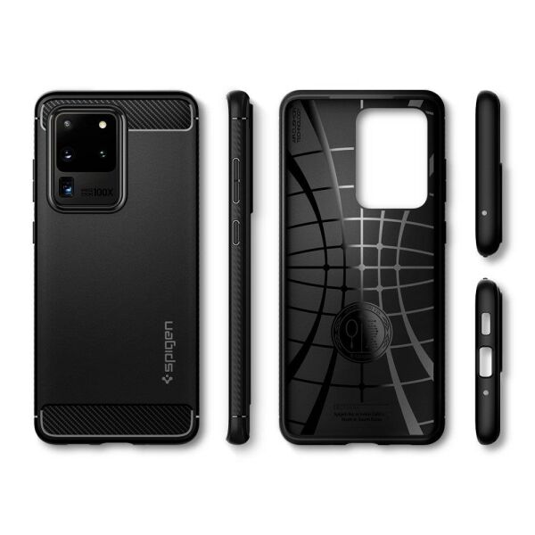 Spigen Galaxy S20 Ultra ile Uyumlu Kılıf Rugged Armor Matte Black