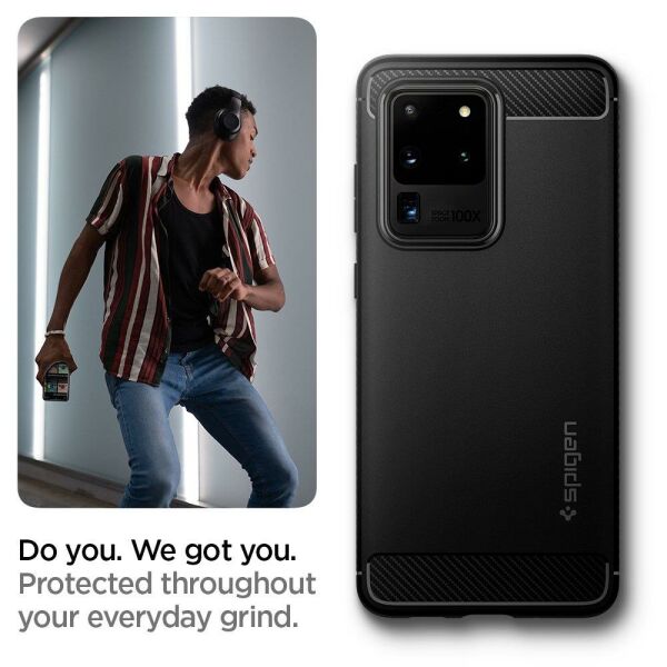 Spigen Galaxy S20 Ultra ile Uyumlu Kılıf Rugged Armor Matte Black