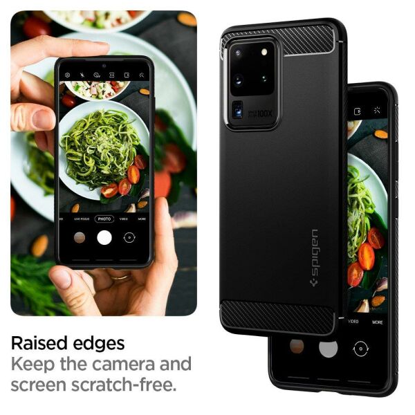 Spigen Galaxy S20 Ultra ile Uyumlu Kılıf Rugged Armor Matte Black