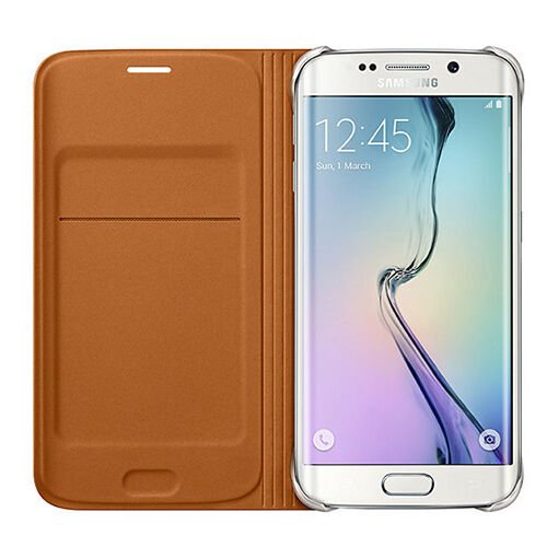 Galaxy S6 Edge ile Uyumlu Flip Wallet (Deri Görünümlü) Turuncu EF-WG925POEGWW