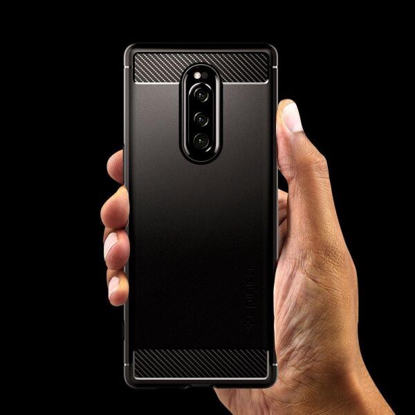 Spigen Xperia 1 ile Uyumlu Kılıf Rugged Armor Matte Black