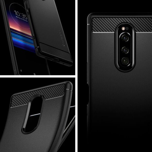Spigen Xperia 1 ile Uyumlu Kılıf Rugged Armor Matte Black