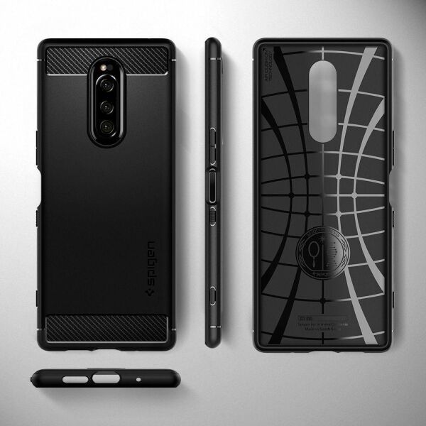 Spigen Xperia 1 ile Uyumlu Kılıf Rugged Armor Matte Black