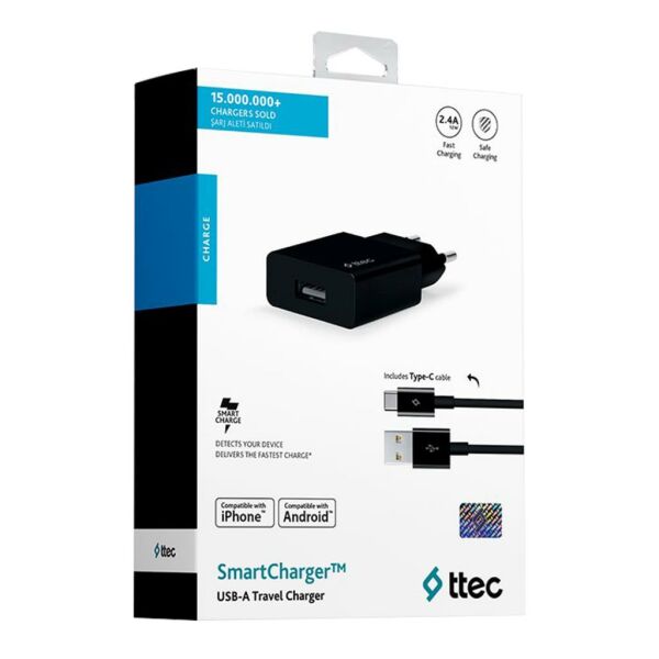Ttec Smartcharger Seyahat Şarj Aleti 2.1A + Type-C Kablo Siyah 2SCS20CS