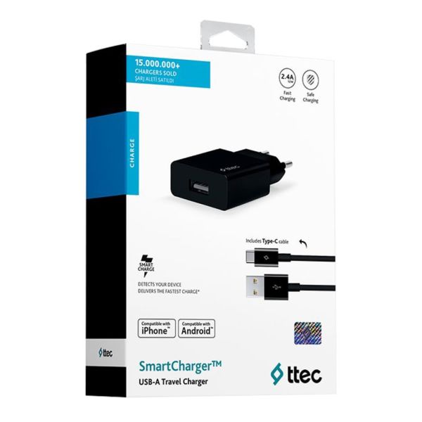 Ttec Smartcharger Seyahat Şarj Aleti 2.1A + Type-C Kablo Siyah 2SCS20CS