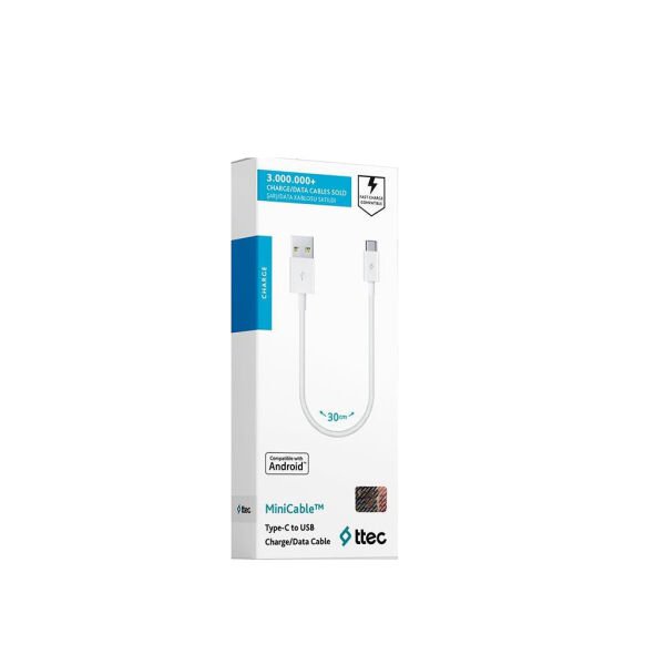 Ttec MiniCable Type-C Kablo Beyaz 30cm 2DK7519B
