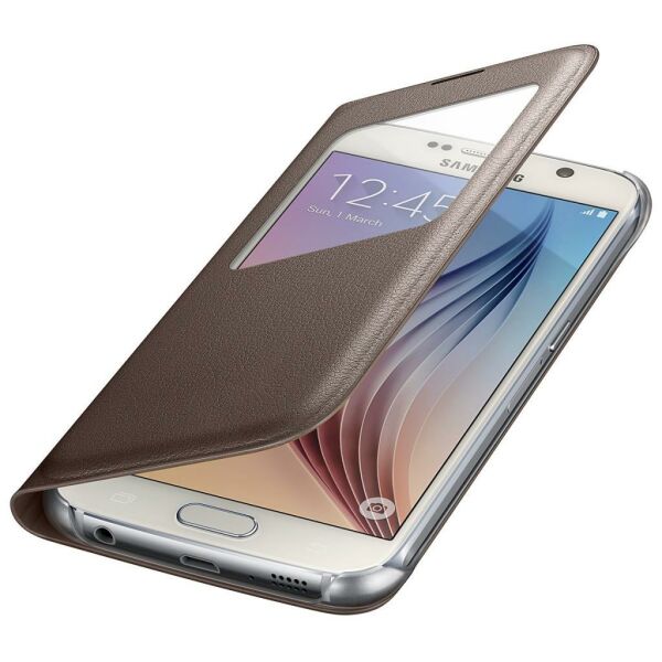 Galaxy S6 ile Uyumlu S View Cover (Deri Görünümlü) Altın EF-CG920PFEGWW (Out)