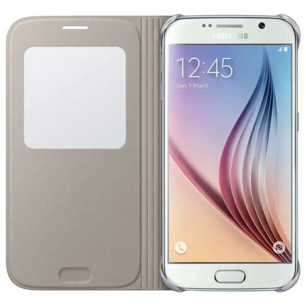 Galaxy S6 ile Uyumlu S View Cover (Deri Görünümlü) Altın EF-CG920PFEGWW (Out)