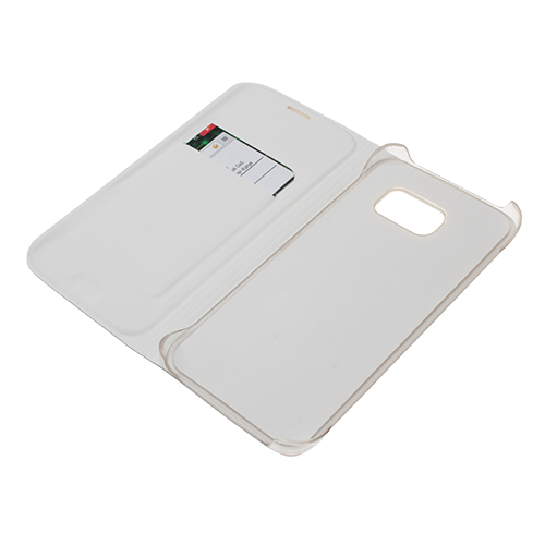 Galaxy S6 Edge ile Uyumlu Flip Wallet (Suni Deri) Beyaz
