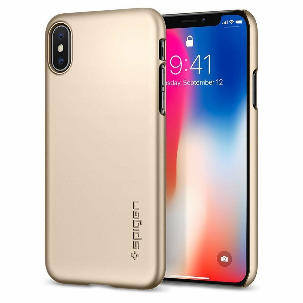 Spigen iPhone X ile Uyumlu Kılıf Thin Fit Ultra İnce Champagne Gold