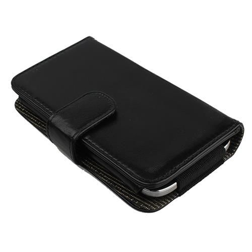 Lumia 820 ile Uyumlu Yan Kapaklı Cüzdanlı Kart Bölmeli Deri Kılıf Siyah Renk