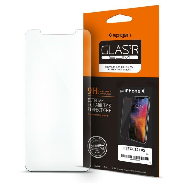 Spigen iPhone X ile Uyumlu Cam Ekran Koruyucu GLAS.tR SLIM