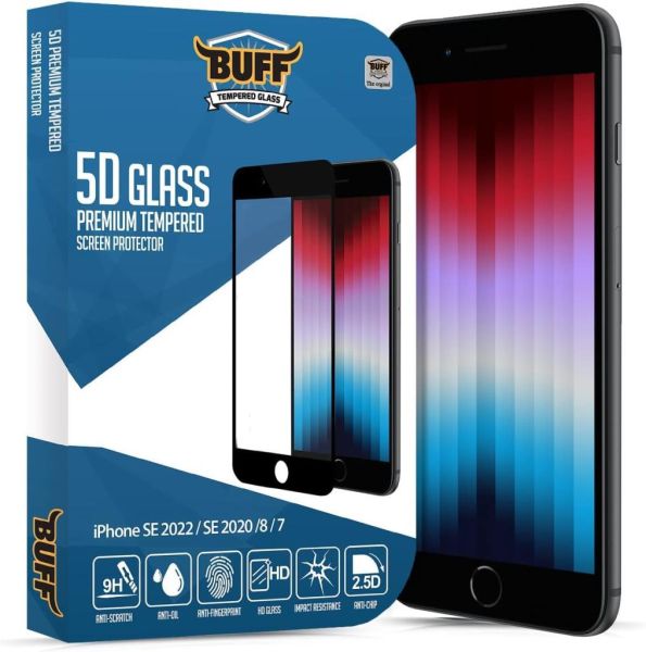 Buff iPhone Se 2020 / 8/7 5D ile Uyumlu Glass Ekran Koruyucu Black