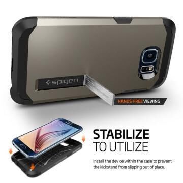 Spigen Galaxy S6 ile Uyumlu Kılıf Tough Armor Gun Metal