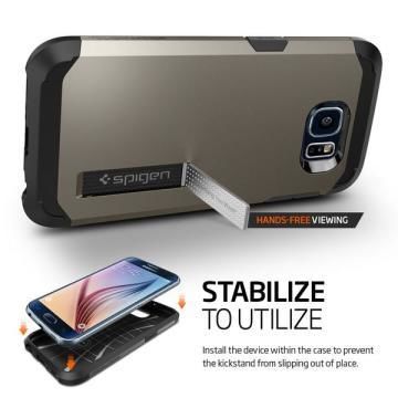 Spigen Galaxy S6 ile Uyumlu Kılıf Tough Armor Gun Metal