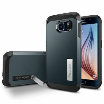 Spigen Galaxy S6 ile Uyumlu Kılıf Tough Armor Metal Slate