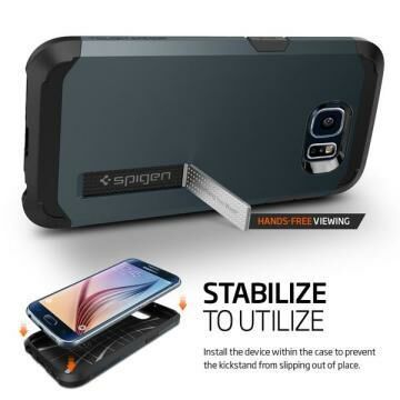 Spigen Galaxy S6 ile Uyumlu Kılıf Tough Armor Metal Slate