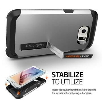 Spigen Galaxy S6 ile Uyumlu Kılıf Tough Armor Satin Silver