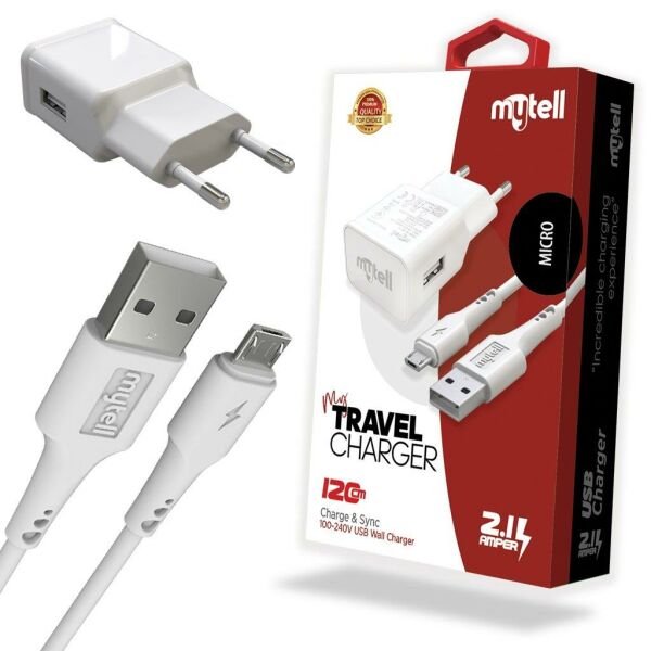 Mytell Şarj Seti SM-20 Micro Beyaz Universal 2in1 2100 mAh