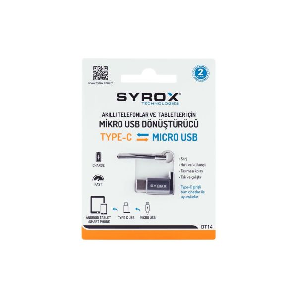 Syrox Type-C Micro USB Dönüştürücü DT14 Gümüş
