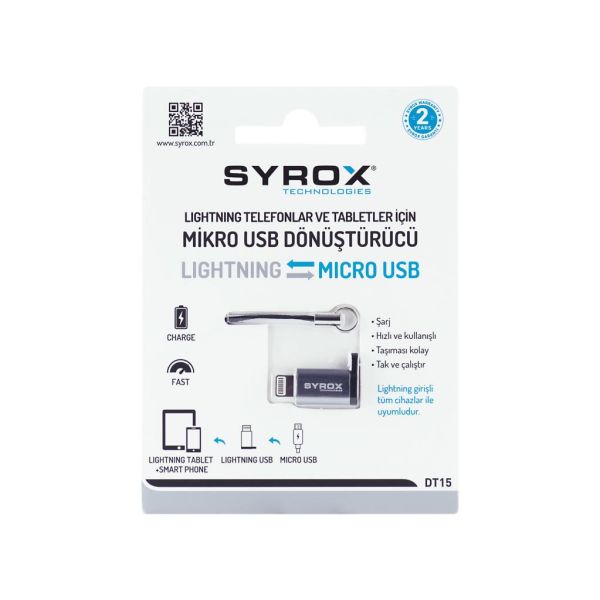 Syrox Lightning Micro USB Dönüştürücü DT15 Gümüş