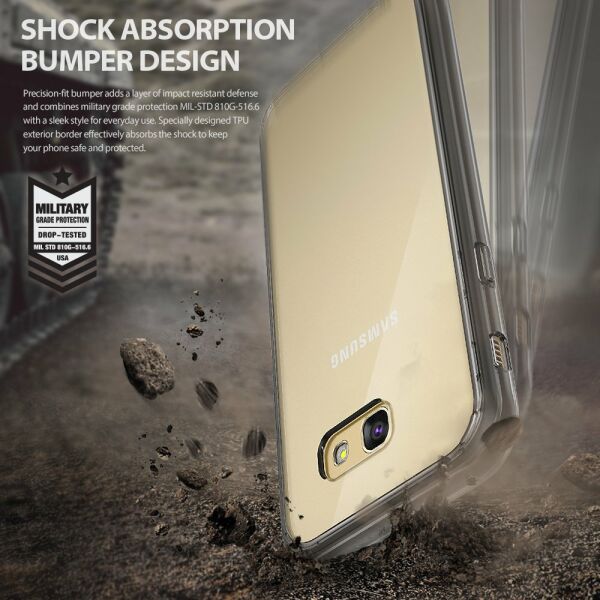 Ringke Fusion Galaxy A7 2017 ile Uyumlu Kılıf Smoke Black TPU Bumper Extra Darbe Emici