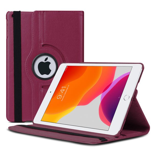 iPad 10.2 (7. Nesil) ile Uyumlu 360 Derece Dönebilen Deri Kılıf Mor