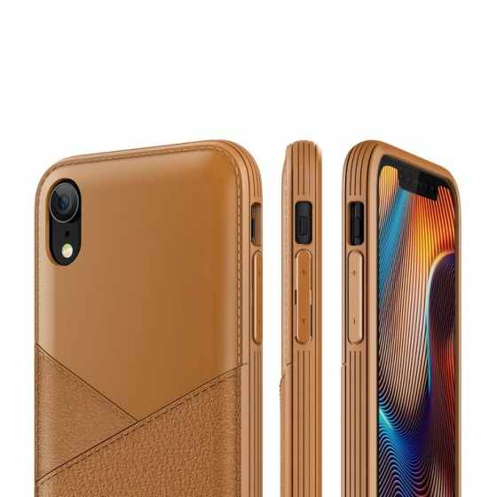 VRS iPhone XR ile Uyumlu Leather Fit Label Kılıf Brown