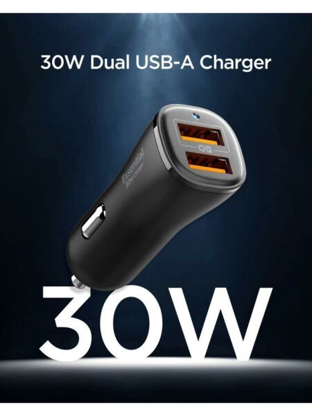 Spigen 30W USB-A 2 Port Araç içi Hızlı Şarj Aleti 18W + 12W Akım Korumalı Güç Adaptörü iPhone & Android & iPad Type-C PD EV302 - ACP08700