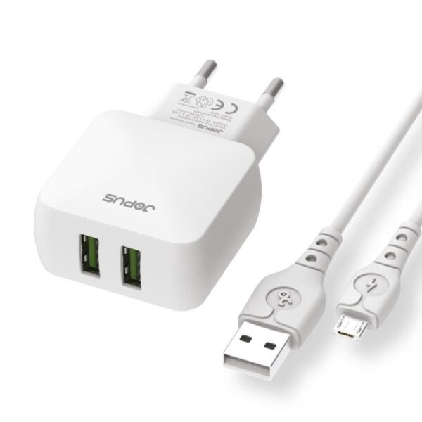 Jopus Universal Micro JO-DU01 Dualm 2in1 2,4 A Şarj Seti Beyaz