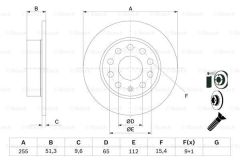Volkswagen Golf 6 Rear Brake Disc Set Bosch Brand 1K0615601K - 0986479099