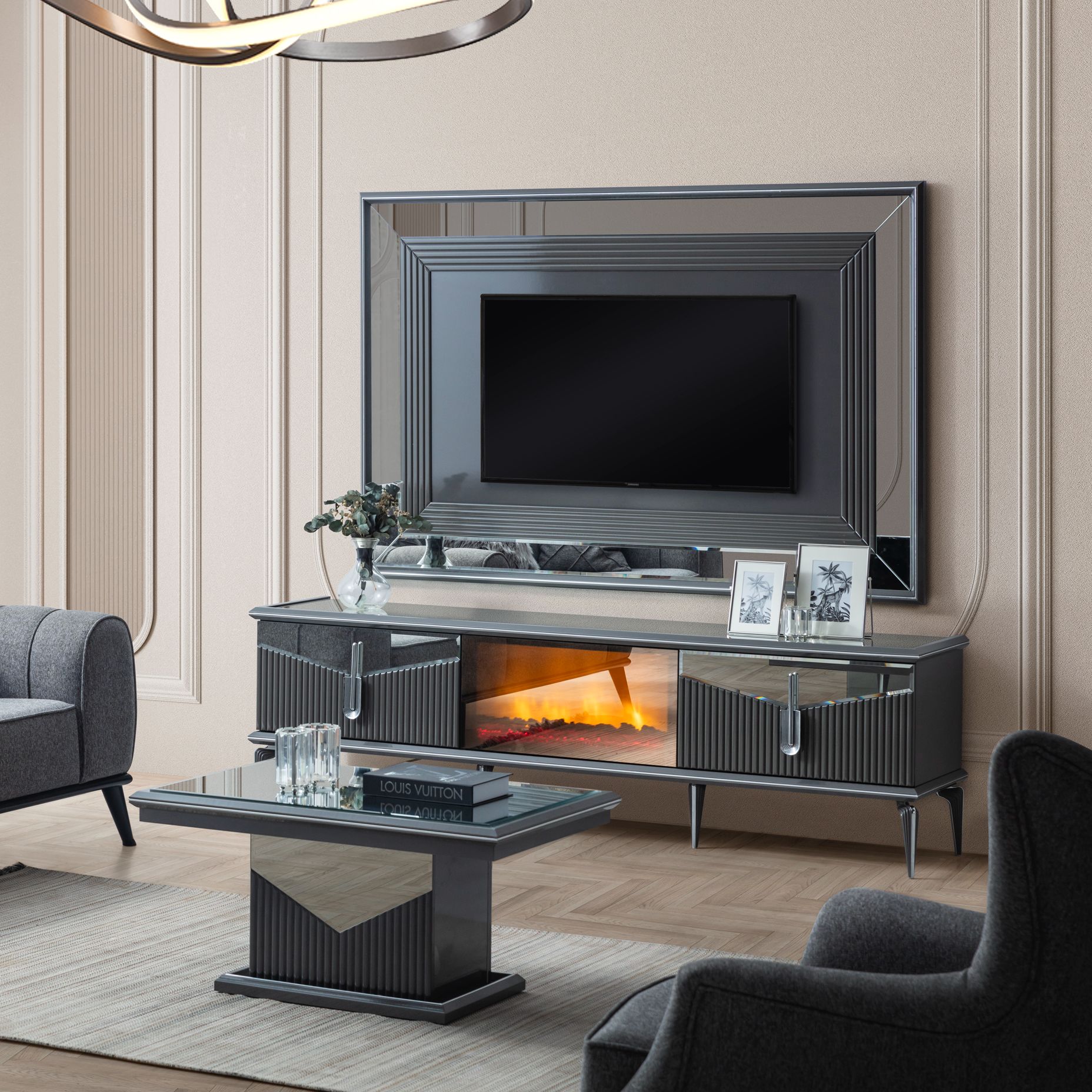 Biga Gümüş Luxury Şömineli Tv Ünite