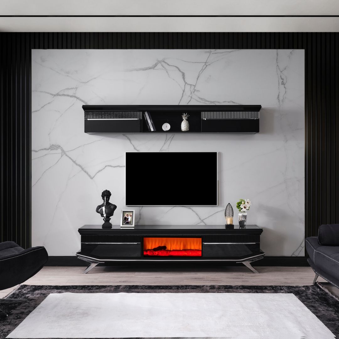 Masarati Luxury Gümüş Şömineli Tv Ünite