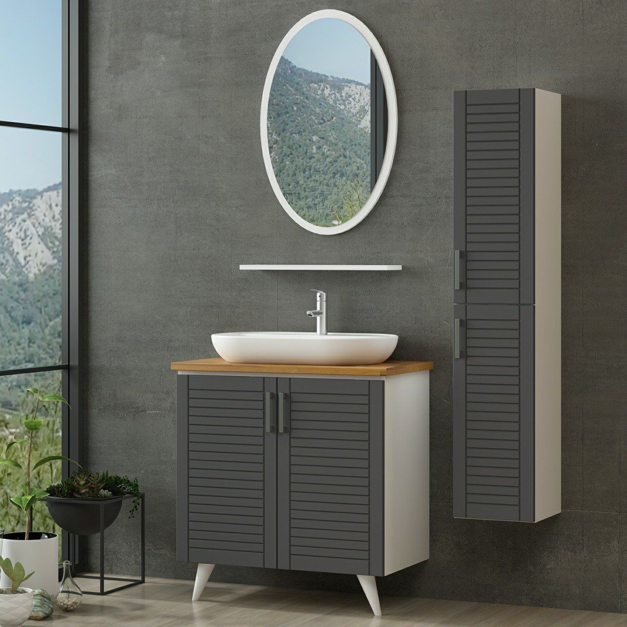 Minar Banyo Dolabı 85Cm Ay2K+1Ea1R+Tzg+Boy Beyaz