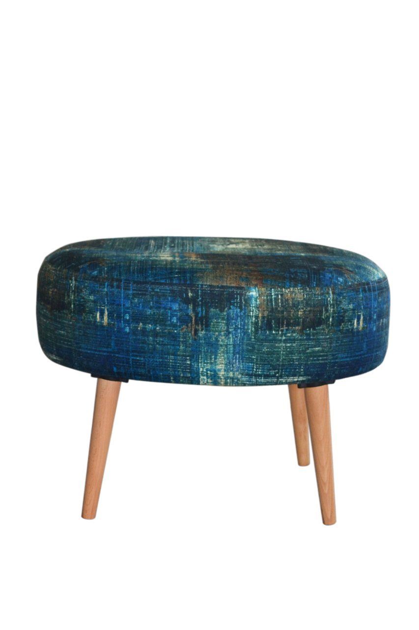 Rossi Oval Puf Yeşil Kırçıllı Desenli