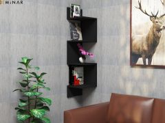 Minar Violet Kose Duvar Rafı Kitaplık Siyah